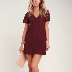 Lulus maroon short sleeve lace shift dress